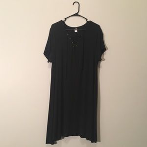 Black Lace-up T-Shirt Dress